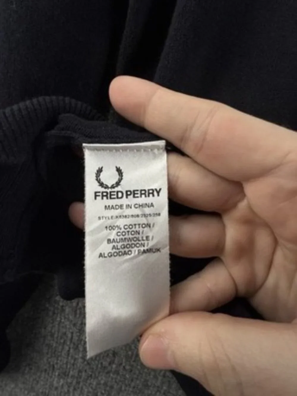 Fred Perry Black Medium Logo Cotton Crew Neck Long Sleeve Pullover Sweater Mens